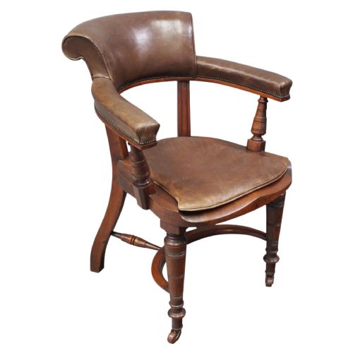 William IV Mahogany and Brown Leather Office Chair