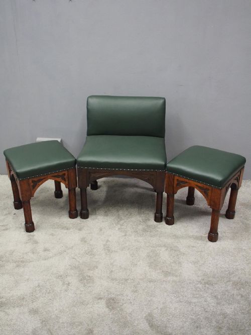 SUITE OF 3 LATE 19TH CENTURY GOTHIC STOOLS - ADDITIONAL PHOTO 1