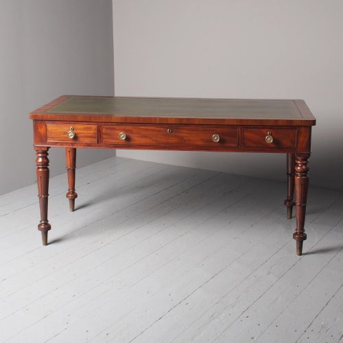 William IV Mahogany Partners Writing Table with Green Leather Top