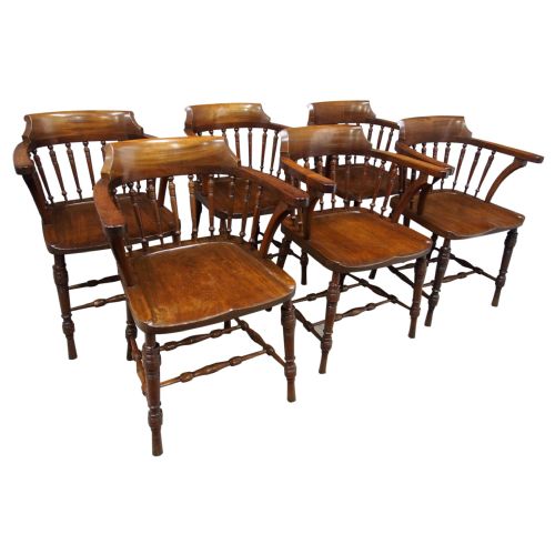 Set of 6 Red Walnut Captain’s Chairs by W. Walker & Son