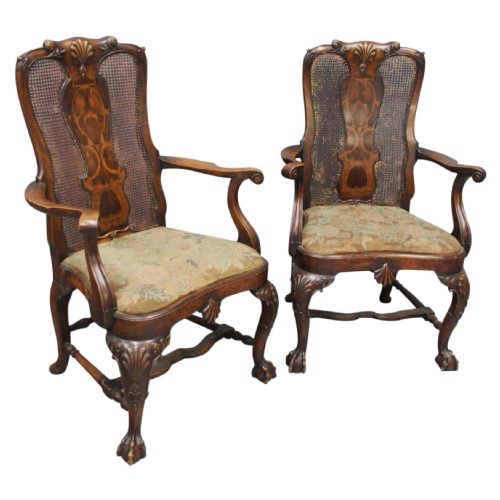 Pair of Queen Anne Style Walnut Armchairs