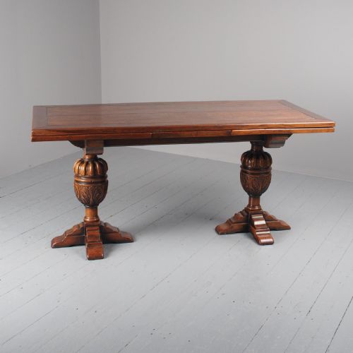 Jacobean Style Carved Oak Pull Out Dining Table