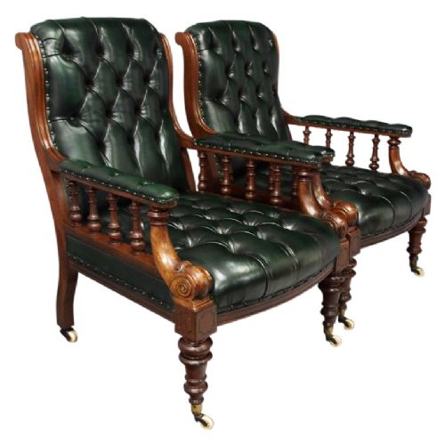 Pair of Mahogany and Leather Library Chairs