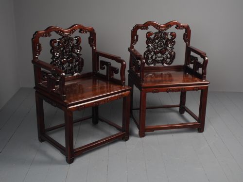 PAIR OF CHINESE QING DYNASTY HONGMU THRONE CHAIRS - ADDITIONAL PHOTO 2