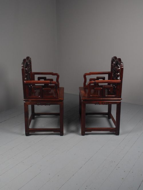 PAIR OF CHINESE QING DYNASTY HONGMU THRONE CHAIRS - ADDITIONAL PHOTO 3