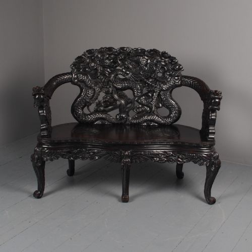 ANTIQUE CHINESE CARVED HARDWOOD HALL BENCH