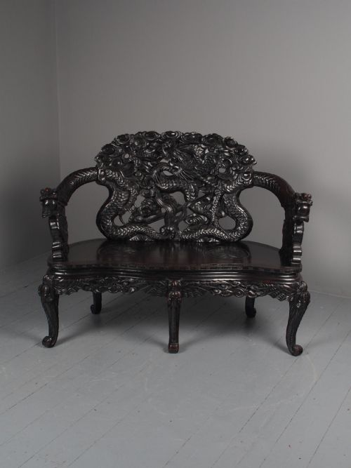 ANTIQUE CHINESE CARVED HARDWOOD HALL BENCH - ADDITIONAL PHOTO 1