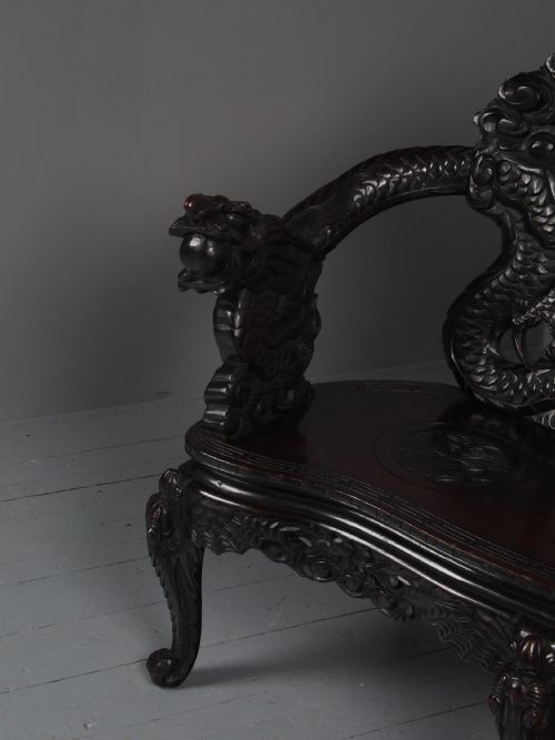 ANTIQUE CHINESE CARVED HARDWOOD HALL BENCH - ADDITIONAL PHOTO 3