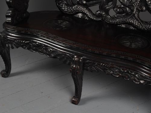 ANTIQUE CHINESE CARVED HARDWOOD HALL BENCH - ADDITIONAL PHOTO 4