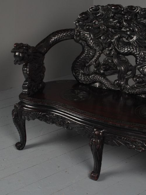 ANTIQUE CHINESE CARVED HARDWOOD HALL BENCH - ADDITIONAL PHOTO 6