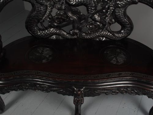 ANTIQUE CHINESE CARVED HARDWOOD HALL BENCH - ADDITIONAL PHOTO 7