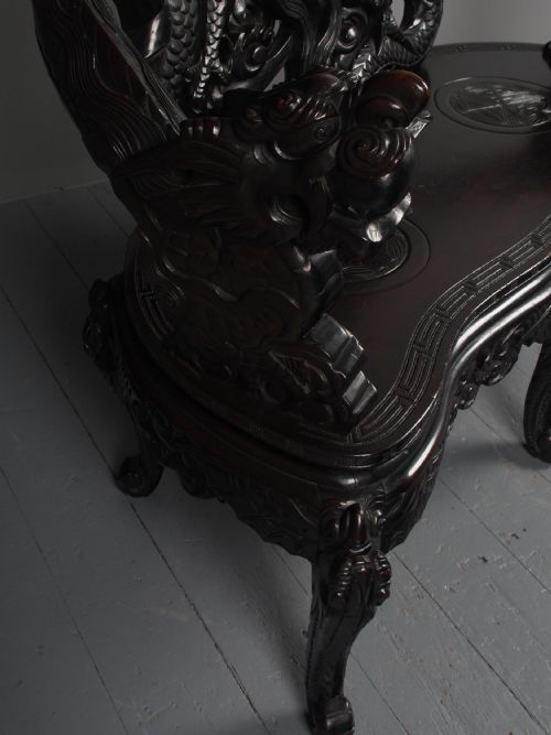ANTIQUE CHINESE CARVED HARDWOOD HALL BENCH - ADDITIONAL PHOTO 12