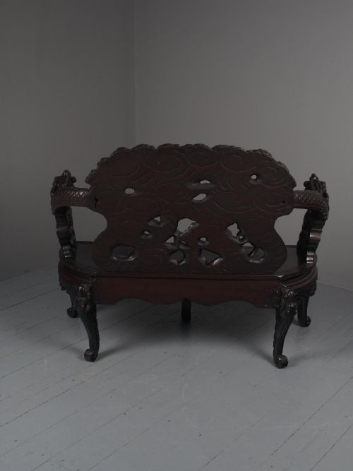 ANTIQUE CHINESE CARVED HARDWOOD HALL BENCH - ADDITIONAL PHOTO 19