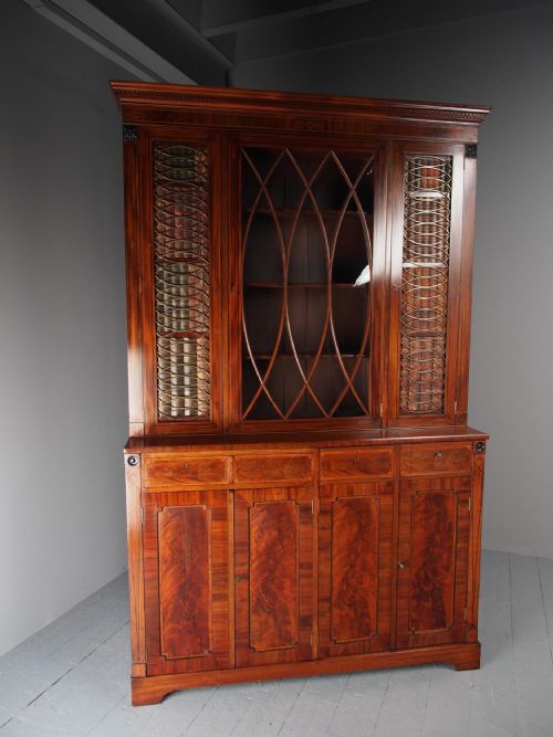 Antique Inlaid Mahogany Cabinet Bookcase