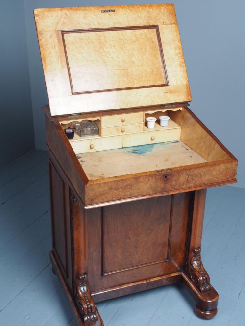 ANTIQUE EARLY VICTORIAN BURR WALNUT DAVENPORT DESK - ADDITIONAL PHOTO 10