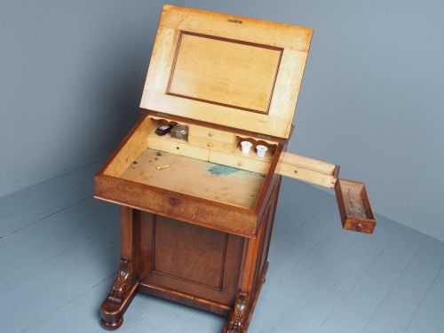 ANTIQUE EARLY VICTORIAN BURR WALNUT DAVENPORT DESK - ADDITIONAL PHOTO 11