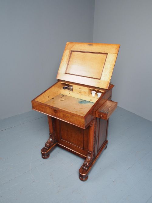 ANTIQUE EARLY VICTORIAN BURR WALNUT DAVENPORT DESK - ADDITIONAL PHOTO 12