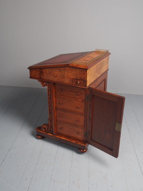 ANTIQUE EARLY VICTORIAN BURR WALNUT DAVENPORT DESK - ADDITIONAL PHOTO 13