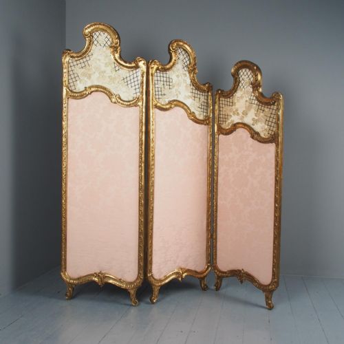 French Louis XV Style Giltwood 3-Fold Screen