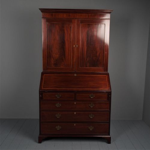 Antique George III Inlaid Mahogany Bureau Bookcase