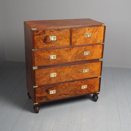 Antique Victorian Burr Walnut Military Chest of Drawers