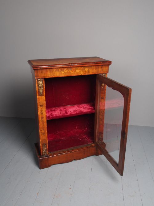 ANTIQUE MARQUETRY INLAID WALNUT PIER CABINET - ADDITIONAL PHOTO 1