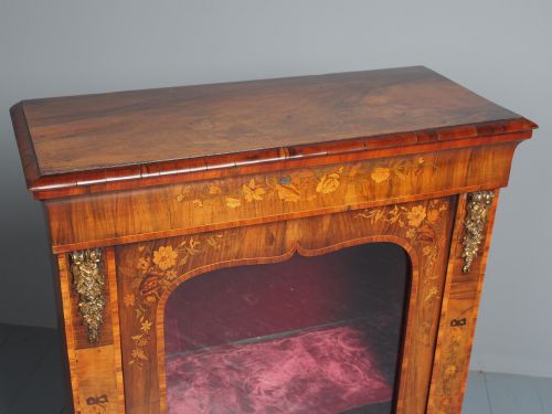 ANTIQUE MARQUETRY INLAID WALNUT PIER CABINET - ADDITIONAL PHOTO 4