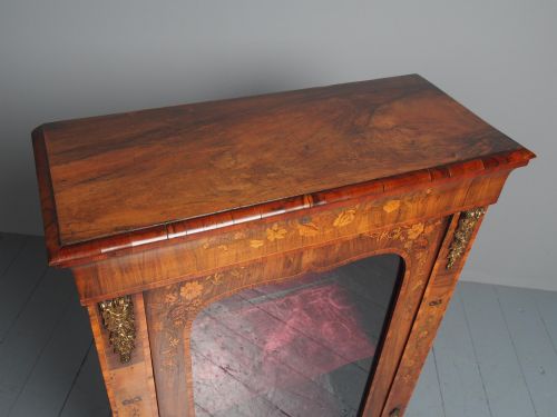 ANTIQUE MARQUETRY INLAID WALNUT PIER CABINET - ADDITIONAL PHOTO 9