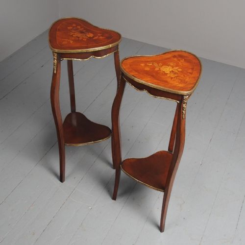 Antique Pair of Heart Shaped Inlaid Tables