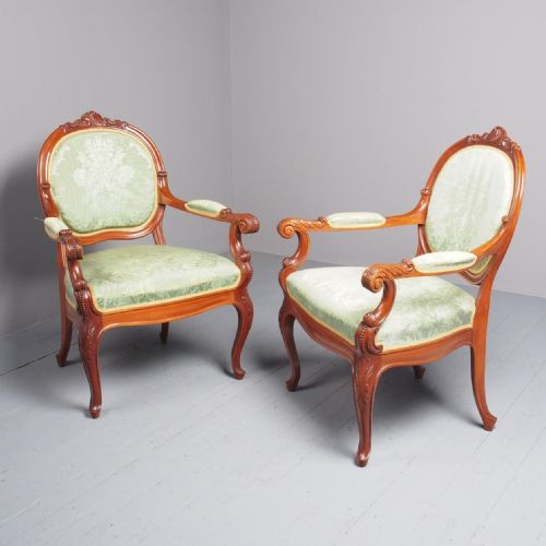 Antique Pair of French Mahogany Salon Chairs