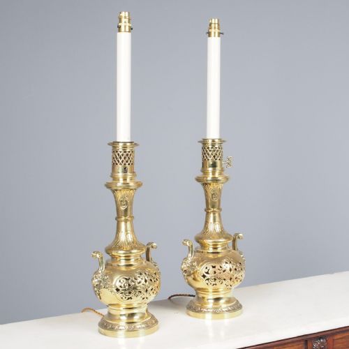 Antique Pair of Cast Brass Persian Style Lamps