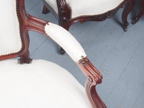 ANTIQUE SET OF 4 CARVED MAHOGANY ARMCHAIRS - ADDITIONAL PHOTO 5
