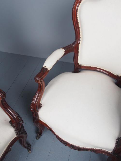 ANTIQUE SET OF 4 CARVED MAHOGANY ARMCHAIRS - ADDITIONAL PHOTO 9