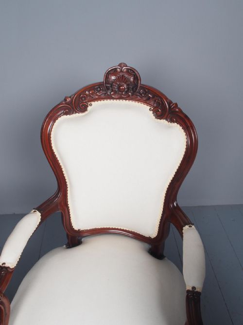 ANTIQUE SET OF 4 CARVED MAHOGANY ARMCHAIRS - ADDITIONAL PHOTO 10