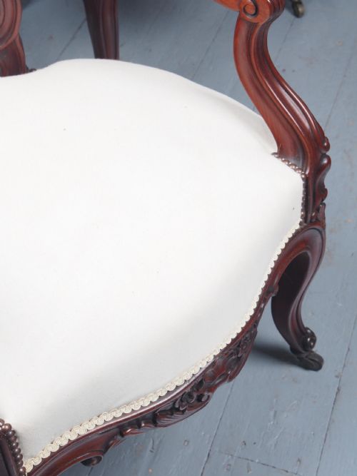 ANTIQUE SET OF 4 CARVED MAHOGANY ARMCHAIRS - ADDITIONAL PHOTO 14
