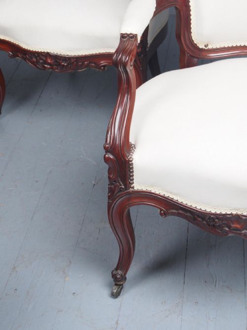 ANTIQUE SET OF 4 CARVED MAHOGANY ARMCHAIRS - ADDITIONAL PHOTO 16