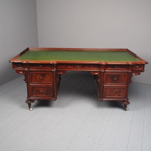 Antique Unusual French Mahogany Large Desk