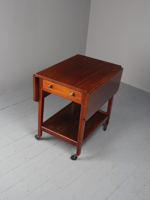 ANTIQUE INLAID MAHOGANY DROPLEAF TROLLEY - ADDITIONAL PHOTO 2