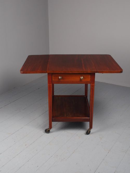 ANTIQUE INLAID MAHOGANY DROPLEAF TROLLEY - ADDITIONAL PHOTO 3