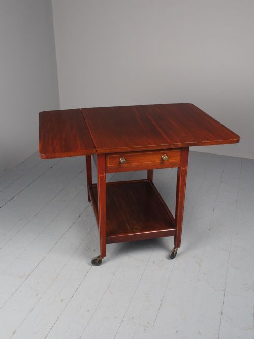 ANTIQUE INLAID MAHOGANY DROPLEAF TROLLEY - ADDITIONAL PHOTO 4