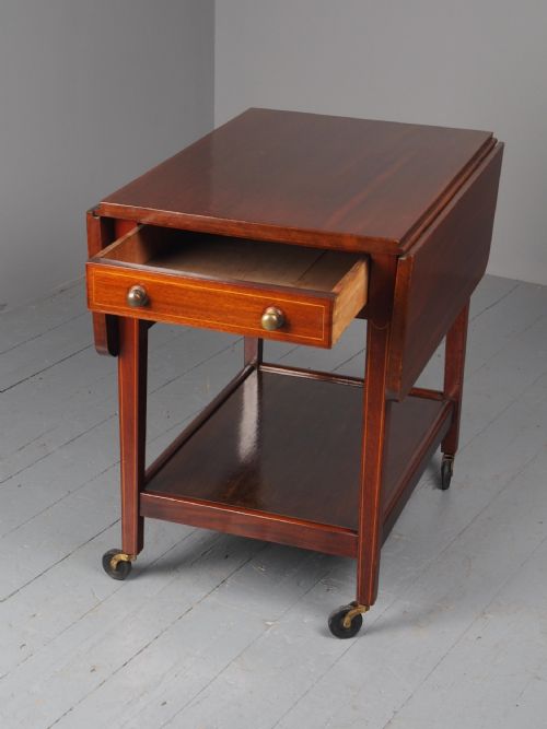 ANTIQUE INLAID MAHOGANY DROPLEAF TROLLEY - ADDITIONAL PHOTO 8