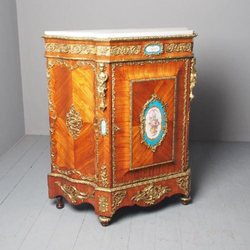 ANTIQUE LOUIS XVI STYLE KINGWOOD AND MARBLE CABINET - ADDITIONAL PHOTO 1