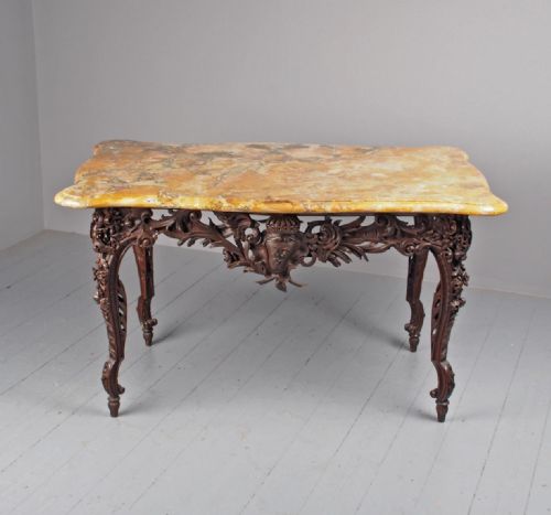 Victorian French Carved Fruitwood and Marble Top Console Table