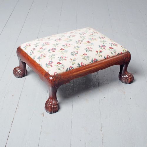 CARVED MAHOGANY FOOTSTOOL BY WHYTOCK AND REID