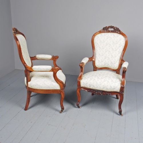 Antique Pair of French Rosewood Armchairs