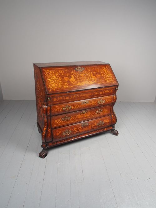 ANTIQUE DUTCH MARQUETRY BOMBE BUREAU - ADDITIONAL PHOTO 1