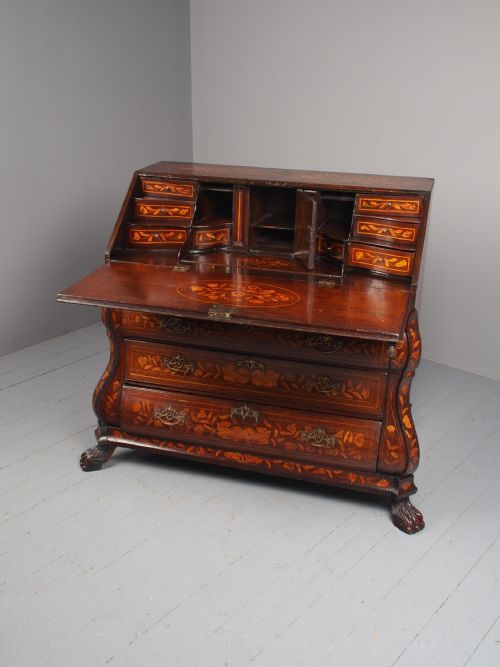 ANTIQUE DUTCH MARQUETRY BOMBE BUREAU - ADDITIONAL PHOTO 2