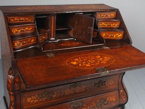 ANTIQUE DUTCH MARQUETRY BOMBE BUREAU - ADDITIONAL PHOTO 3
