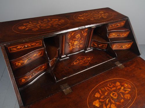 ANTIQUE DUTCH MARQUETRY BOMBE BUREAU - ADDITIONAL PHOTO 5