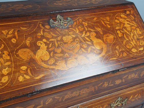 ANTIQUE DUTCH MARQUETRY BOMBE BUREAU - ADDITIONAL PHOTO 6
